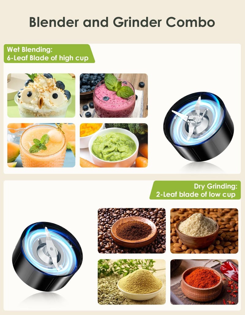 LAMPICK Smoothie Blender, 1100W Personal Blender for Shakes and Smoothies, Blenders and Grinder Combo for Kitchen with 2 * 22 Oz To-Go Cup and Lid for Protein Shake, Baby Food, Frozen Drink - Image 3